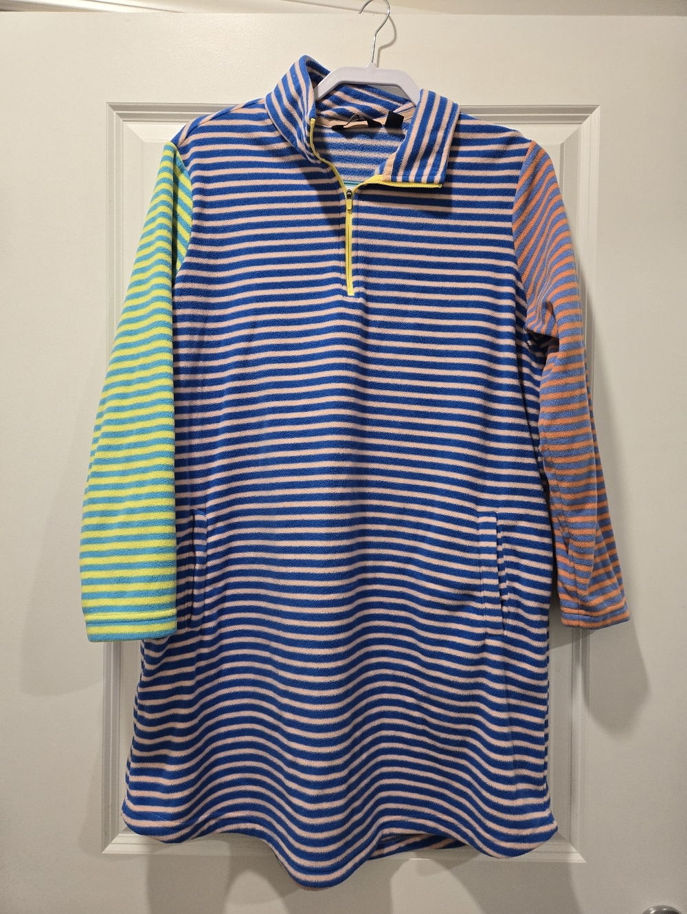 Lands End Dress Womens Striped Long Sleeve Fleece Quarter Zip - Size L Petite